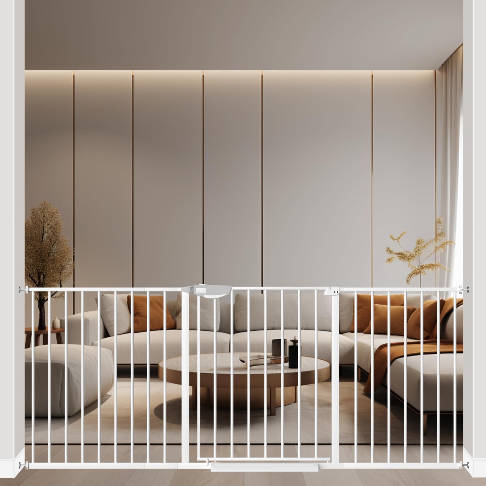ALLAIBB triple-lock baby gate, closed view, keeps stairs safe for little ones.