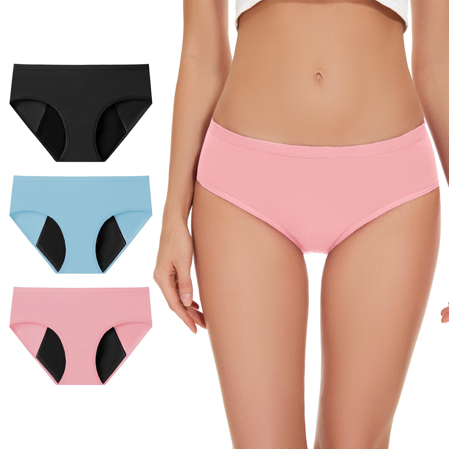 ALLBASE Women's High Absorbency Underwear 3-pack with leak-proof design for heavy flow days.