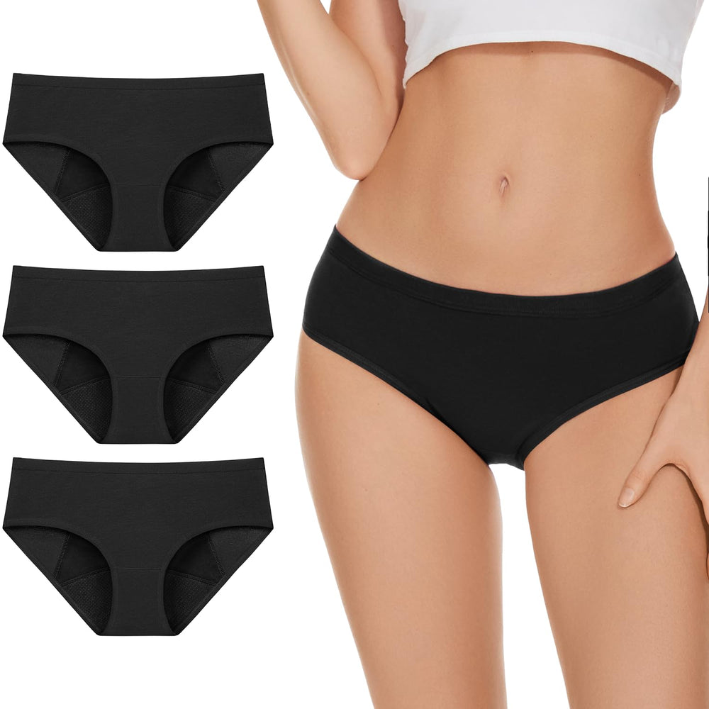 AllBASE womens high absorbency underwear 3-pack in black for reliable protection.