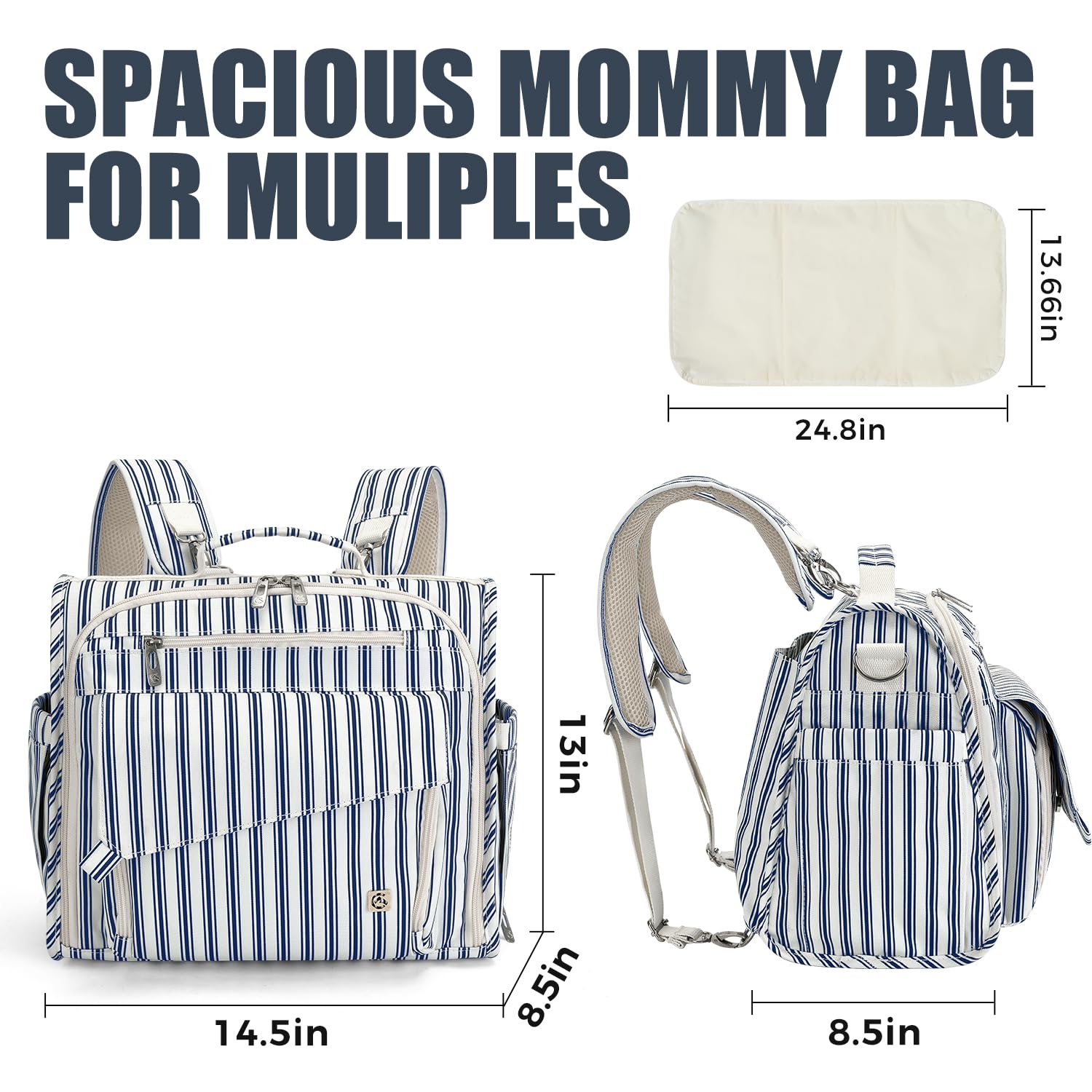 ALLCAMP diaper backpack blue stripe open for interior organization