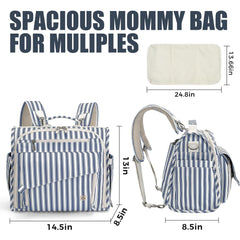 ALLCAMP diaper backpack blue stripe open for interior organization