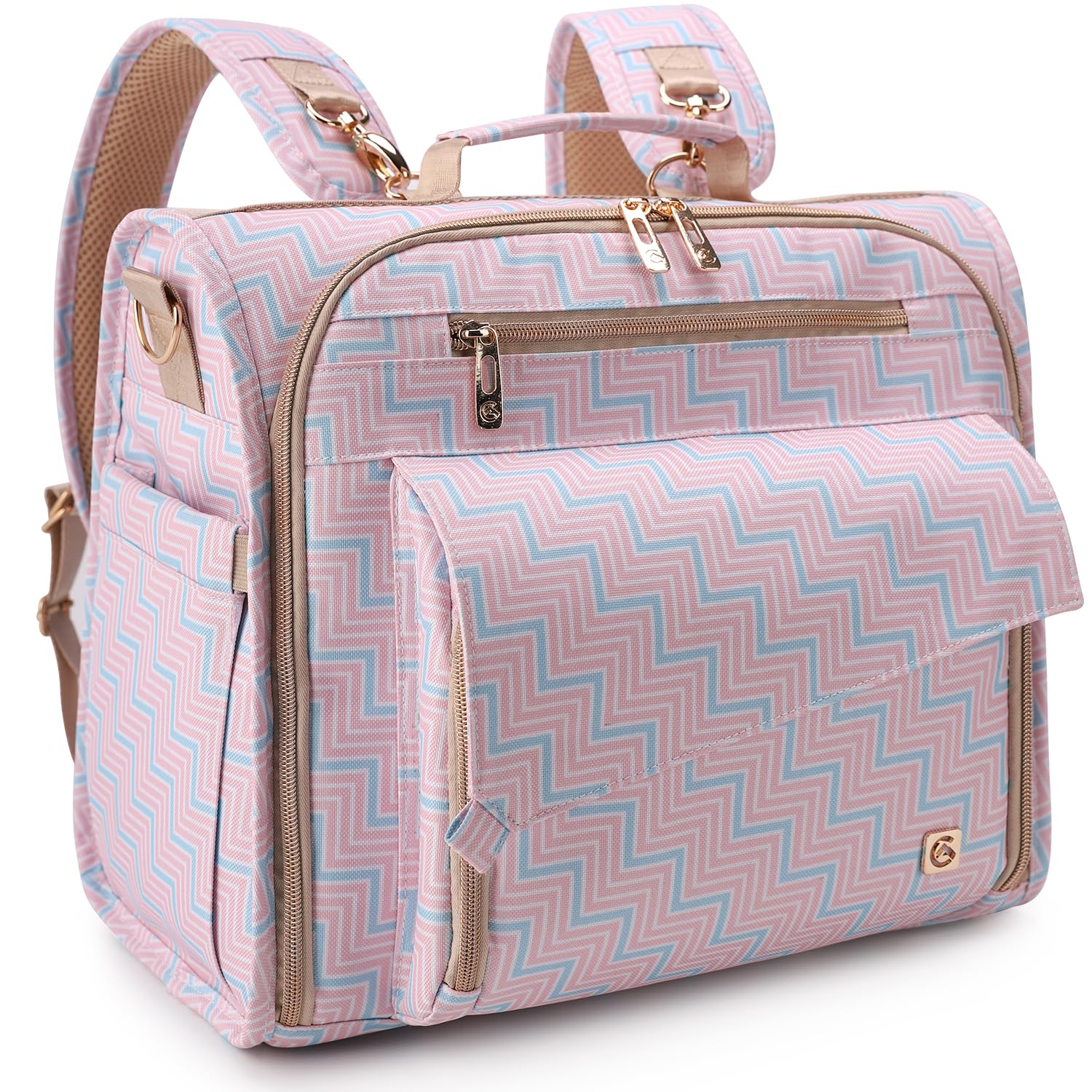 ALLCAMP Diaper Backpack pink front view showing stylish design and practical storage.
