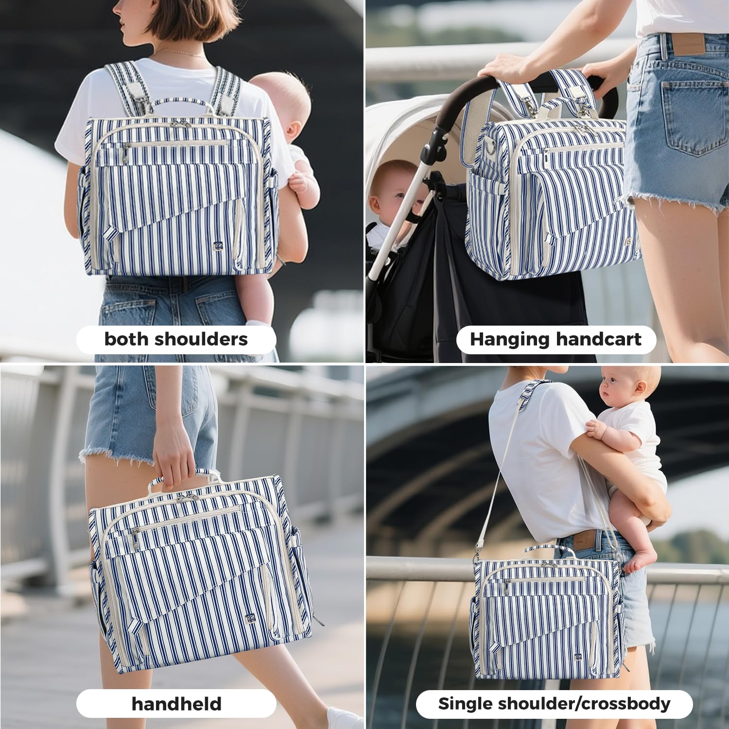 ALLCAMP diaper backpack with insulated bottle pockets in use