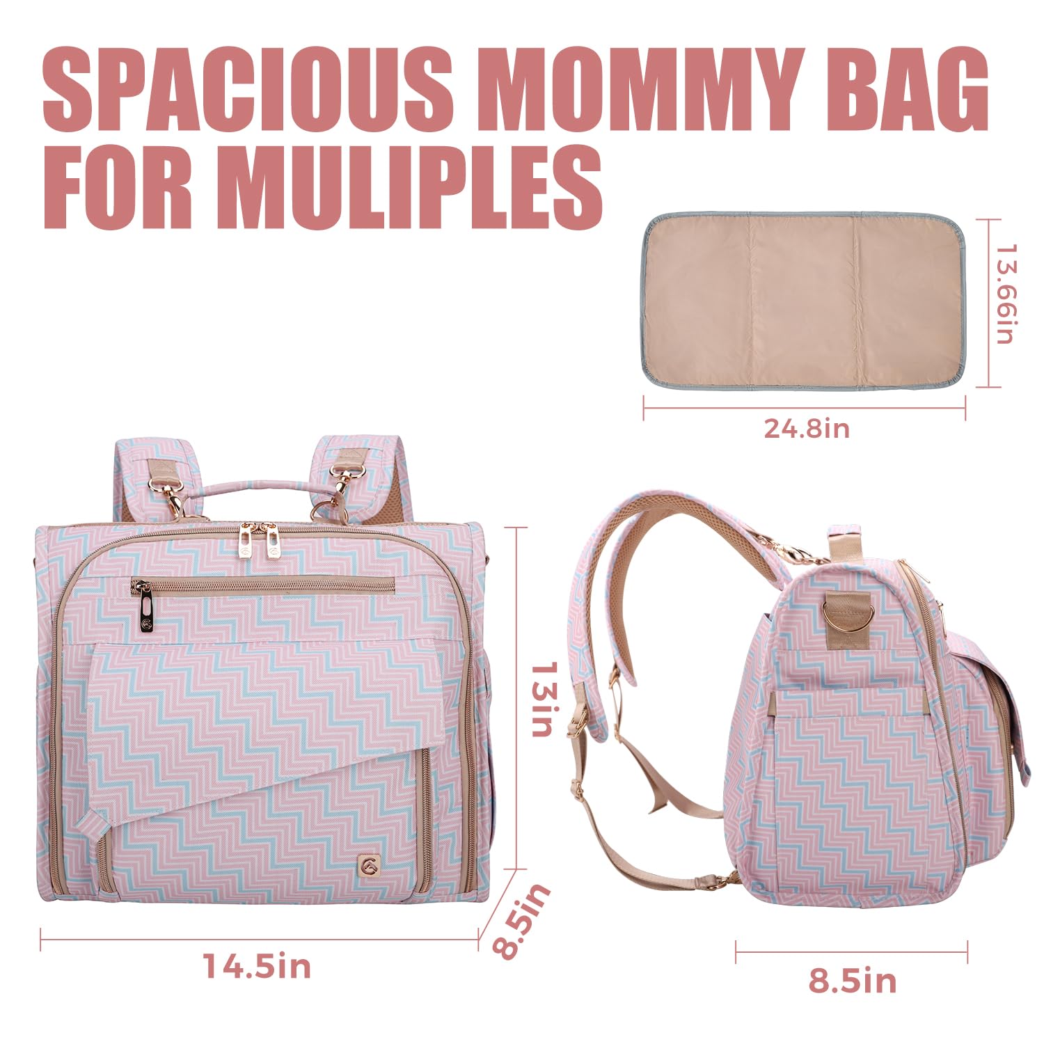 ALLCAMP Diaper Backpack interior organization with multiple pockets for quick access.
