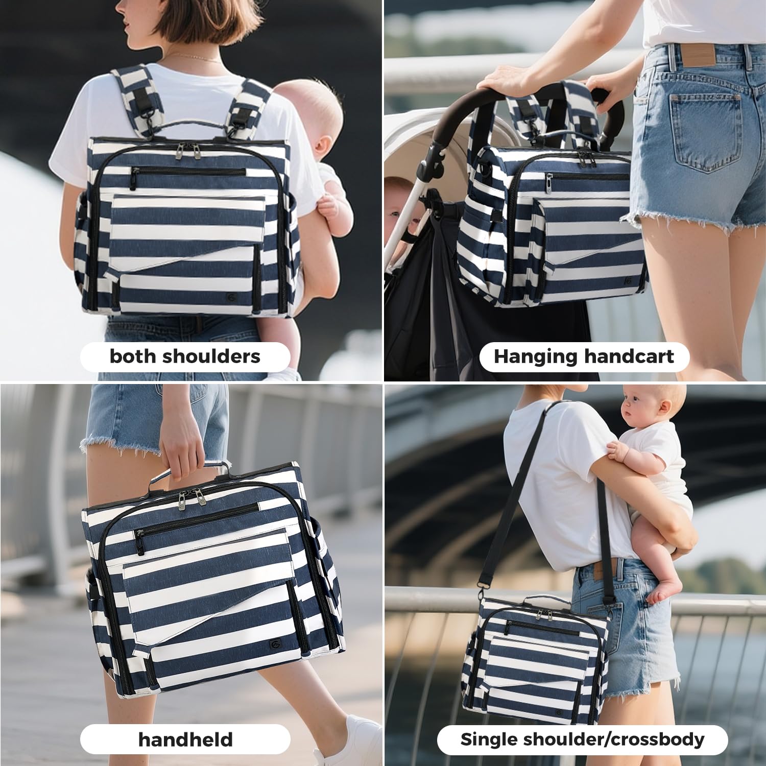 ALLCAMP diaper bag backpack convertible to tote with easy carry straps.