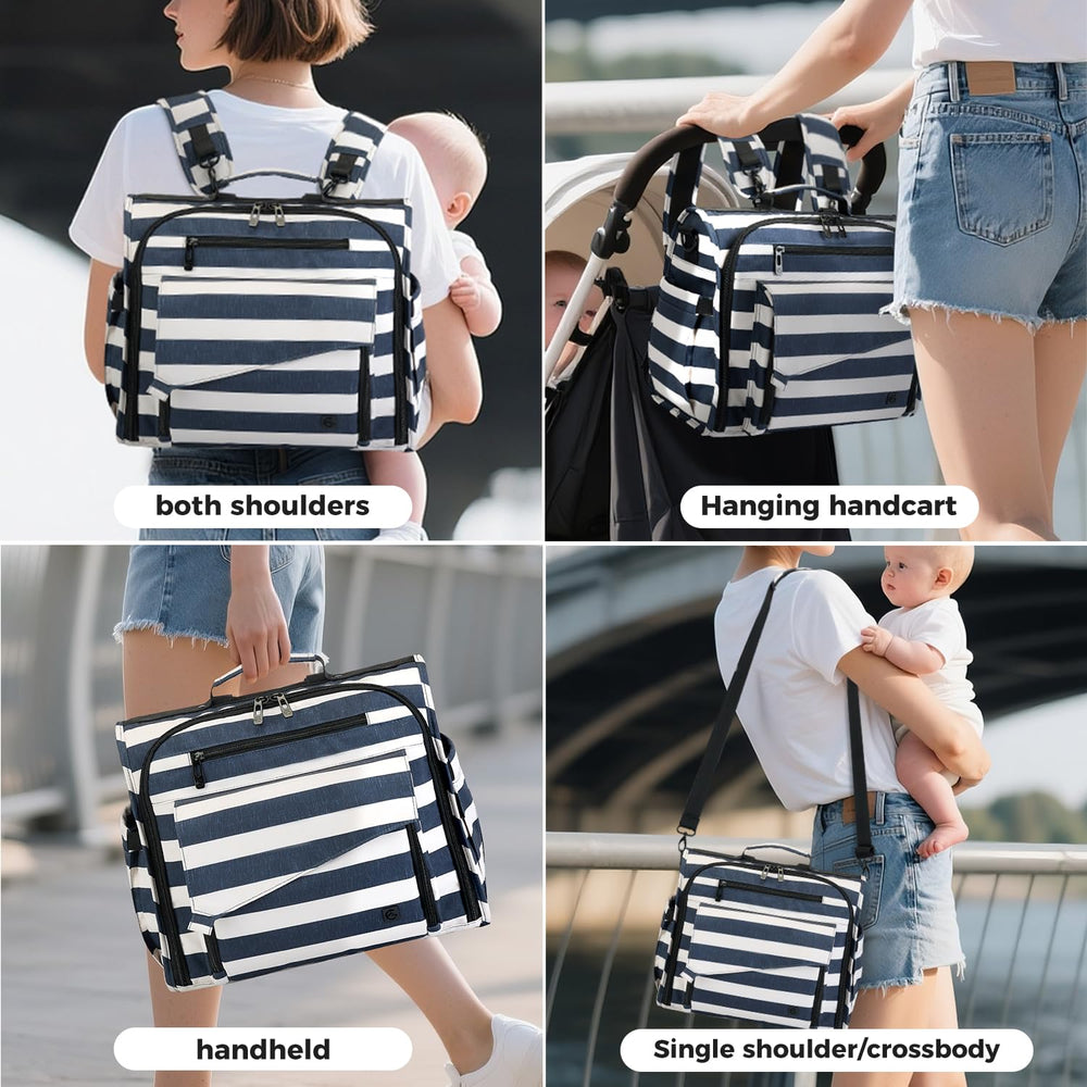 ALLCAMP diaper bag backpack convertible to tote with easy carry straps.