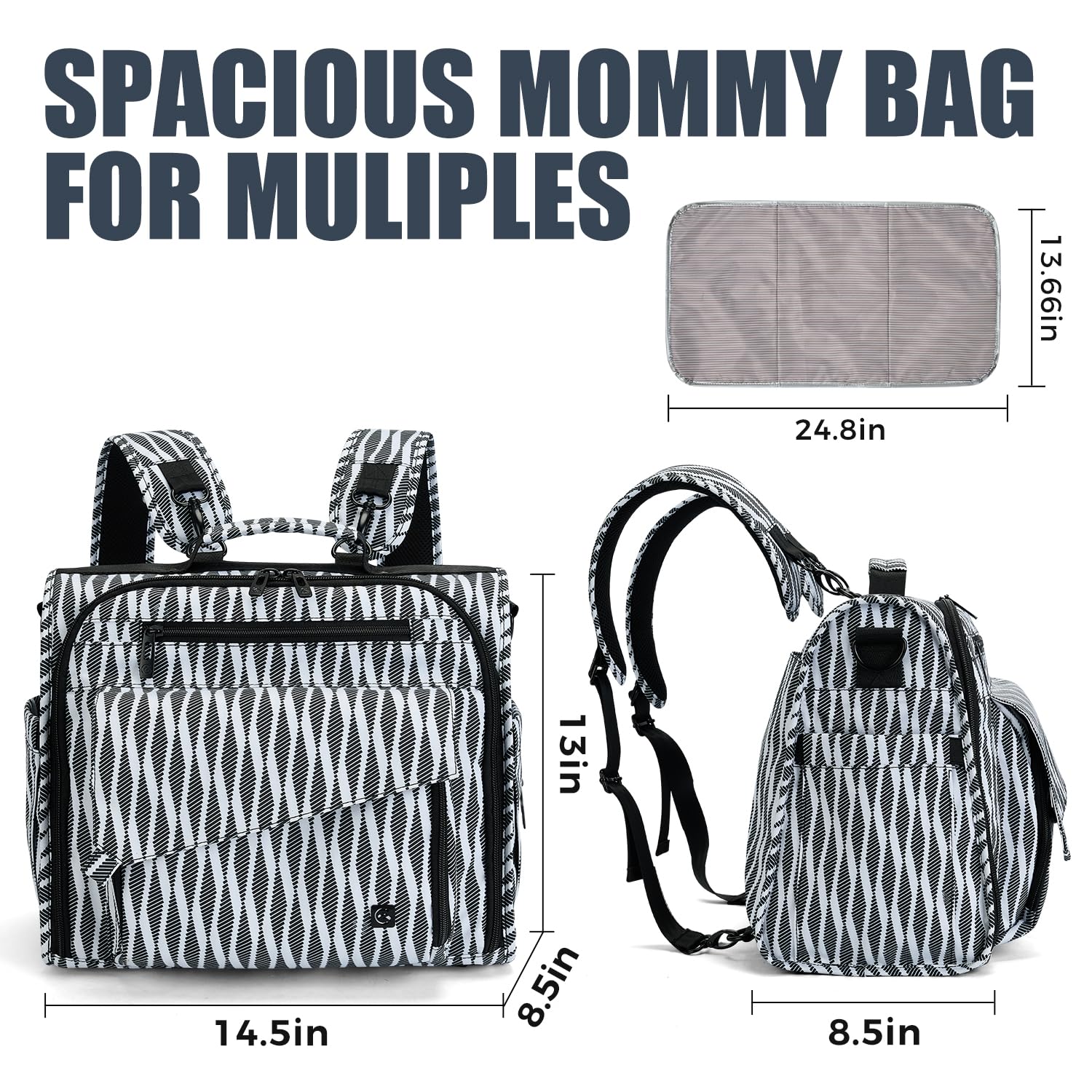 ALLCAMP diaper bag with waterproof fabric and changing pad for mess-free changes.