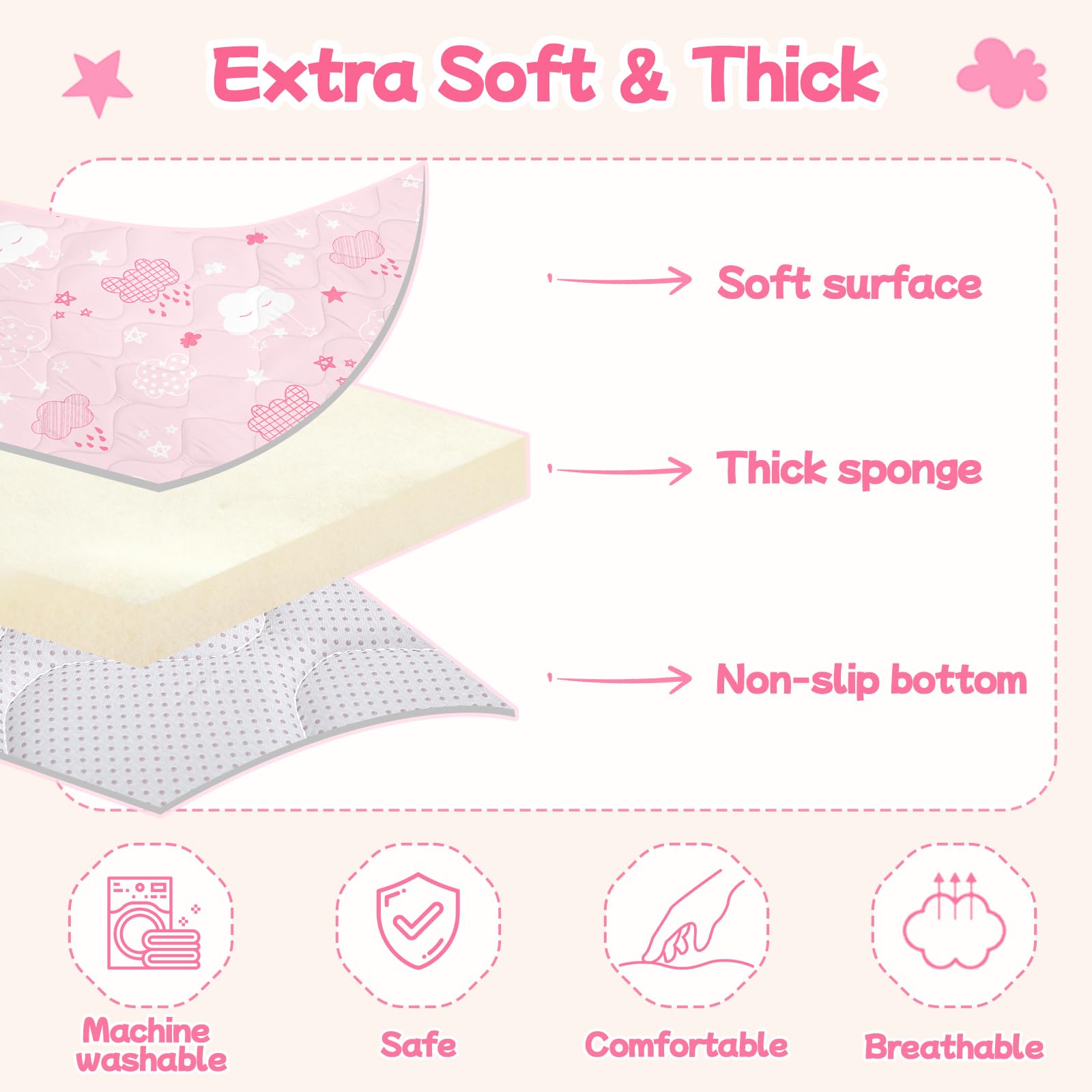 alldomess pink clouds mat provides tummy time and exploration area