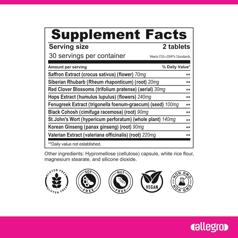 Allegro Menopause Relief bottle pour capturing convenient hot flash relief routine.