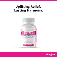 Allegro Menopause Relief capsules closeup highlighting daily vitality potential.
