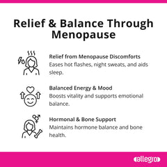 Allegro Menopause Relief label closeup highlighting vegan, non-GMO formula.