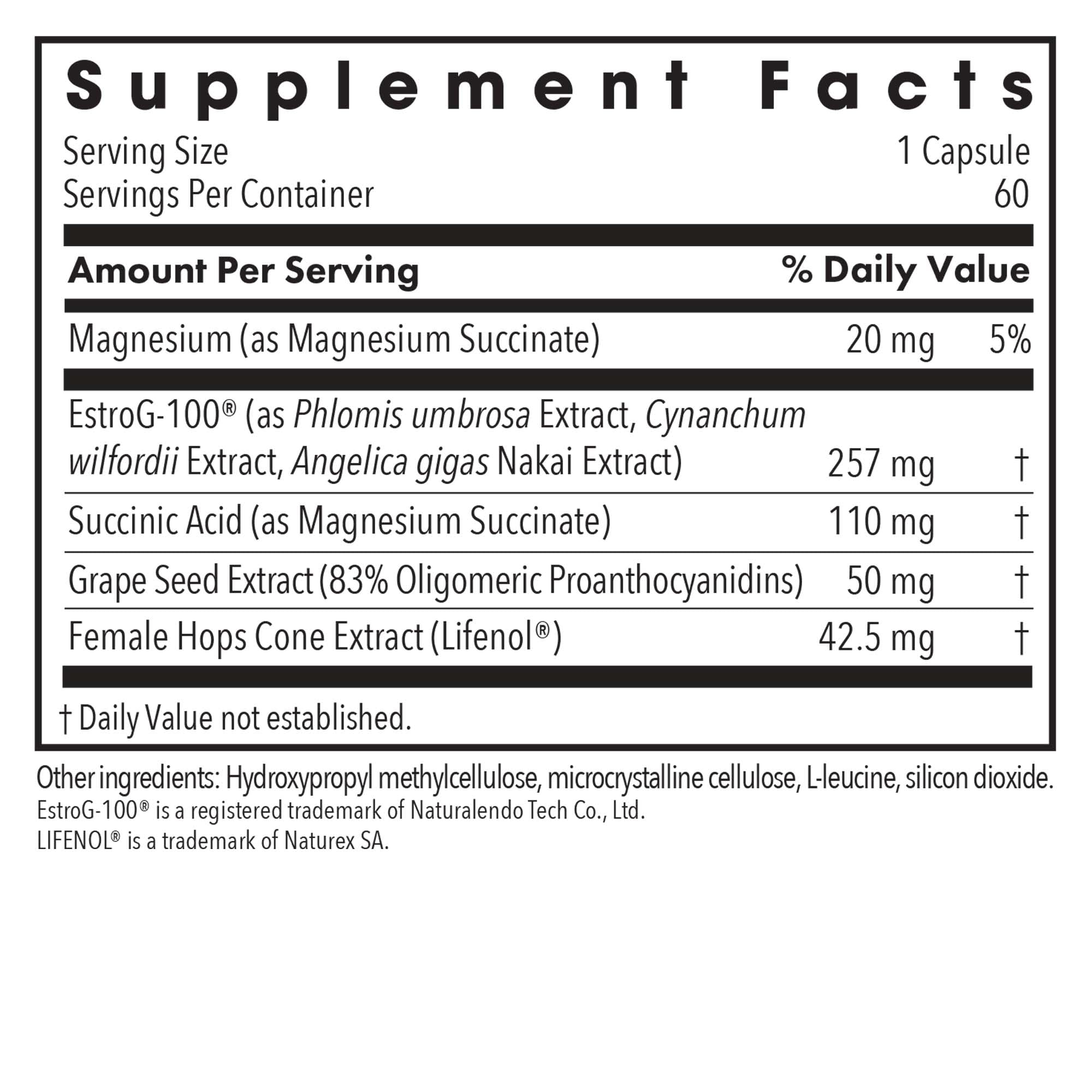 Flashes No More label front highlighting key ingredients for menopause support