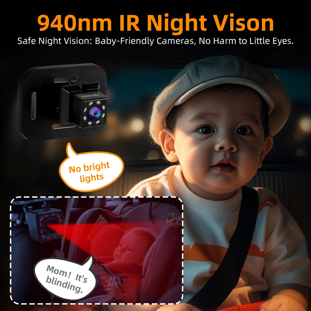 ALLRUBY baby car camera monitor 1080p display delivers sharp rear-seat detail