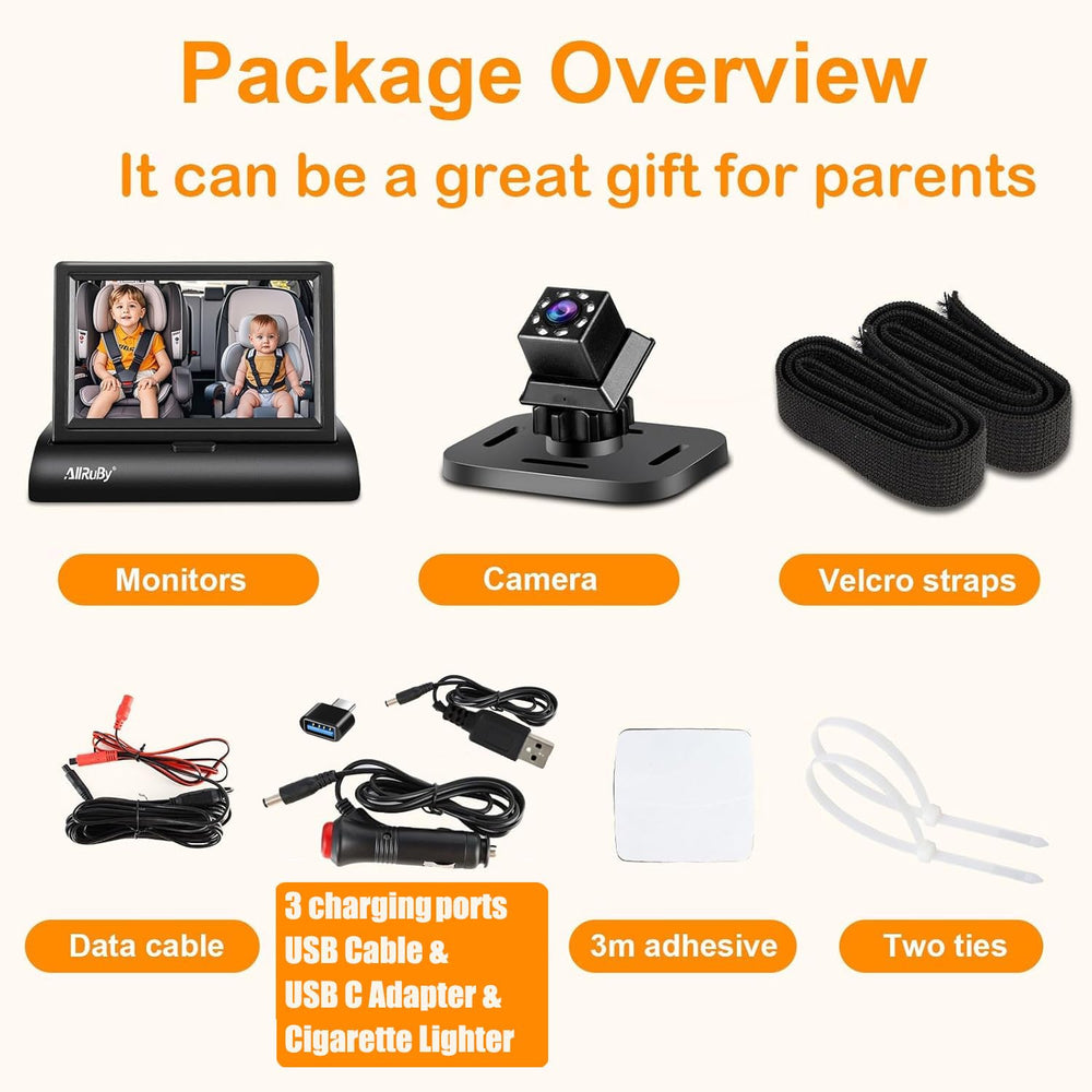 ALLRUBY baby car camera monitor accessories set including 3M tape and Velcro for secure mount