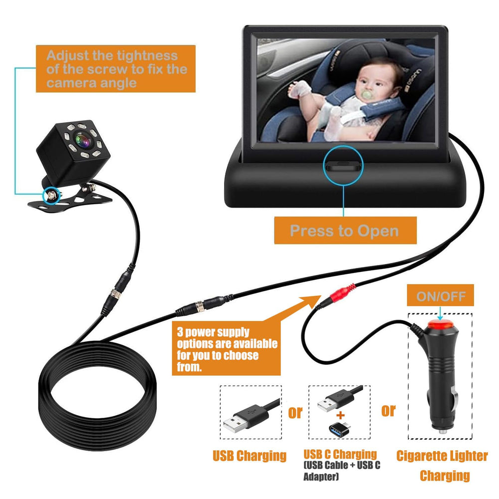ALLRUBY baby car camera monitor cigarette lighter power for quick car use
