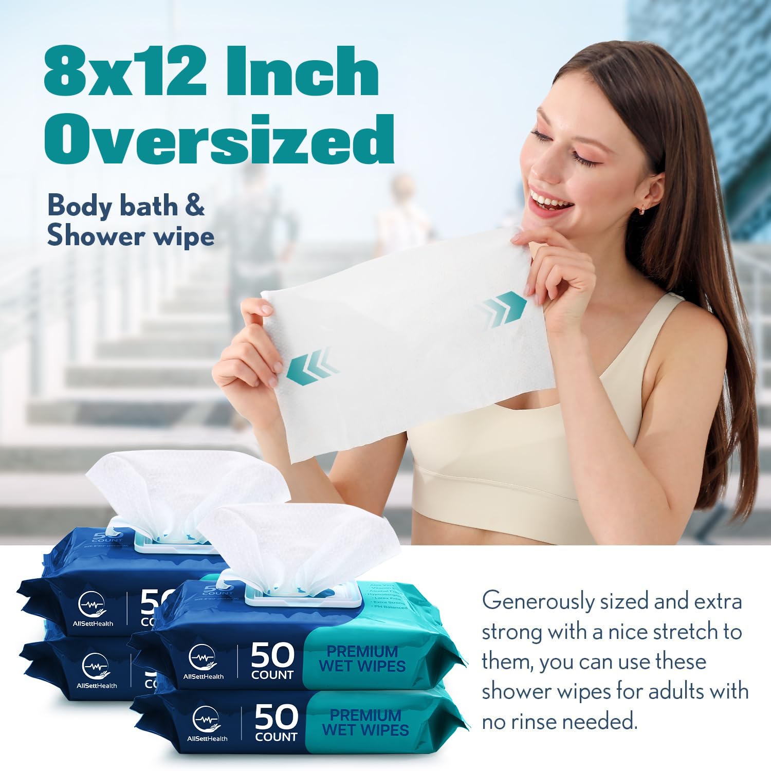 AllSett Health adult wipe with Aloe Vera and Vitamin E for gentle cleansing.