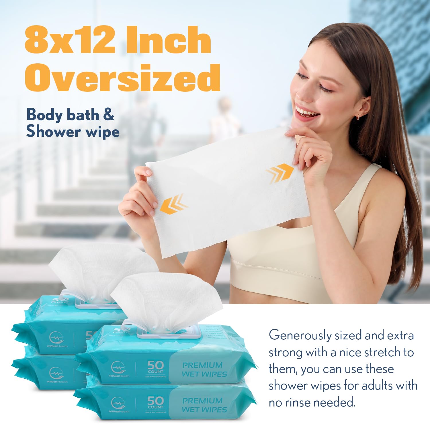 AllSett Health rinse-free wipes in travel context, easy no-rinse refresh.