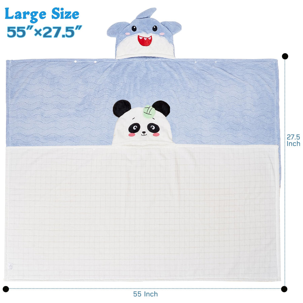 Allureza hooded toddler towel shows 28x55 inch size for full-body coverage