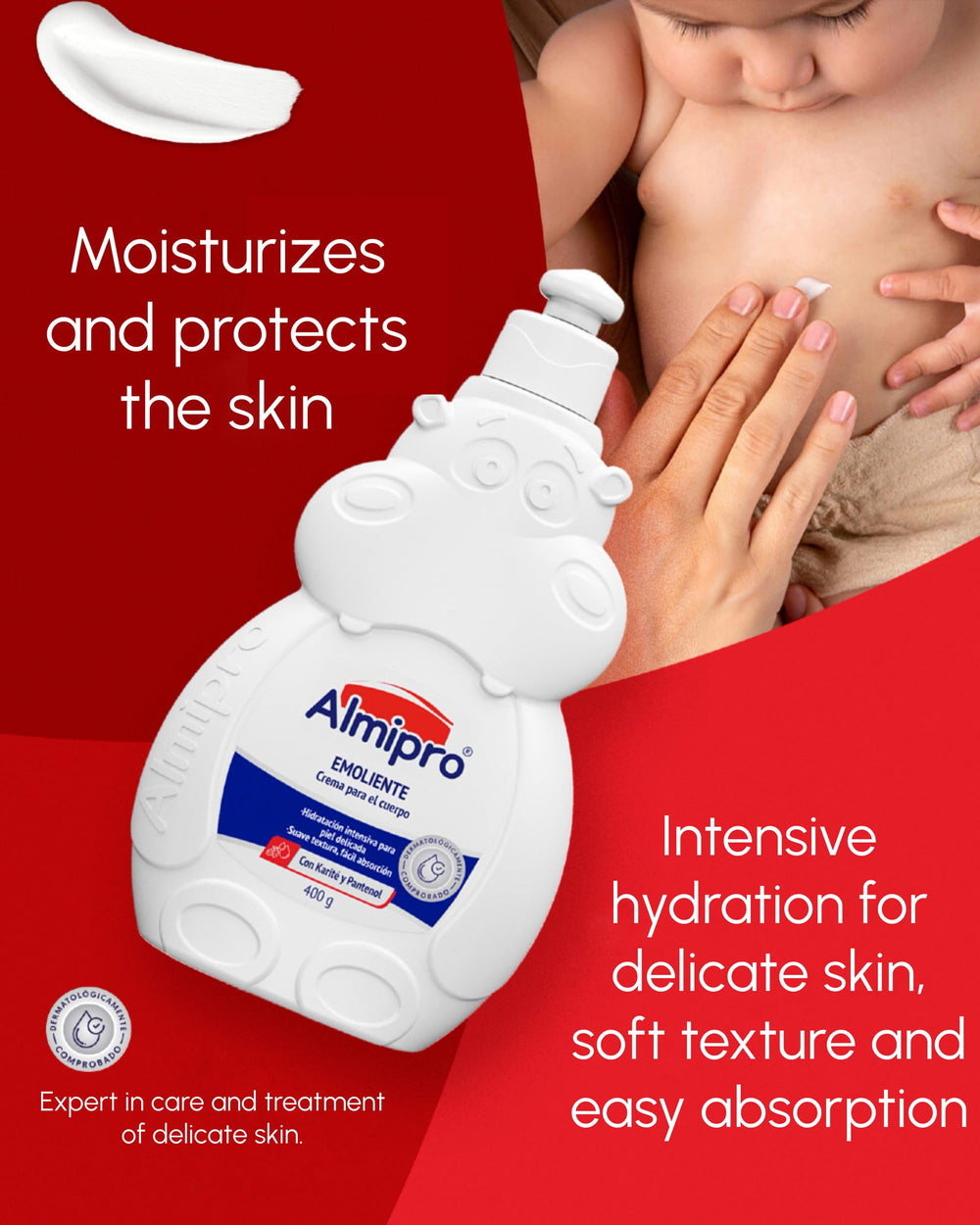 Almipro emollient baby daily lotion ingredients panthenol and shea butter nourish and hydrate