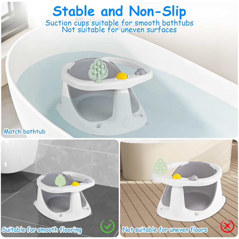 ALNUY bath seat includes accessories to engage baby during bath