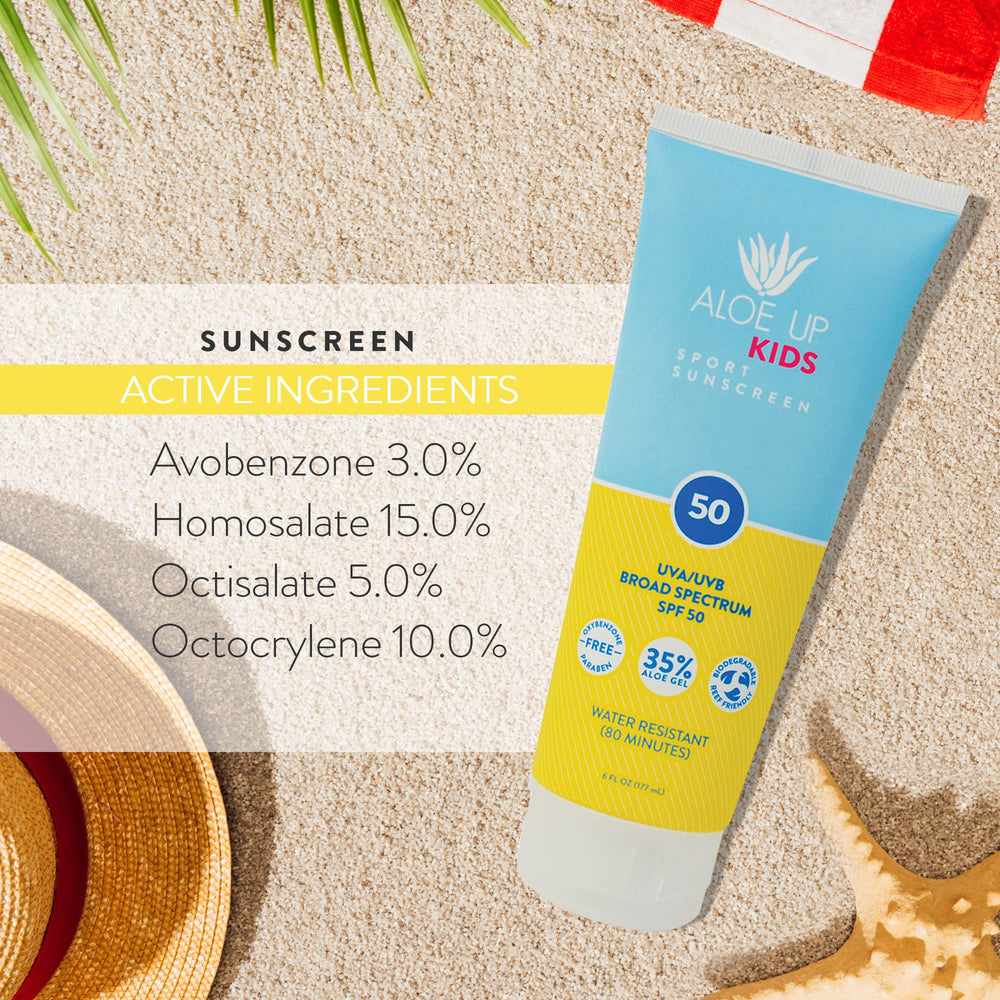 Label highlights fragrance-free formula for sensitive skin and reef-safe care.