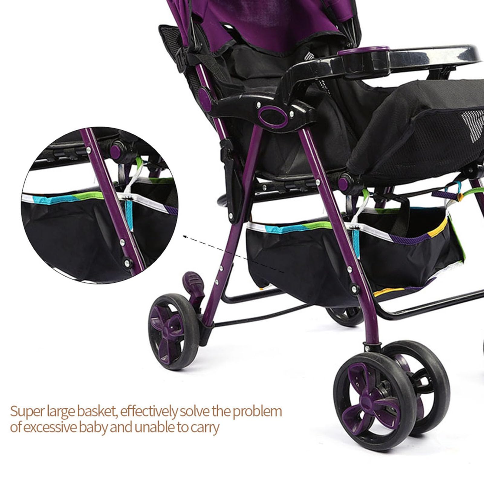Alomejor basket sits under the stroller with secure fixation.