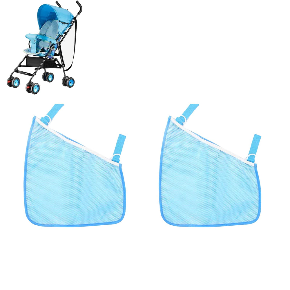 Alovexiong blue side sling cargo net attached to stroller for extra on-the-go storage