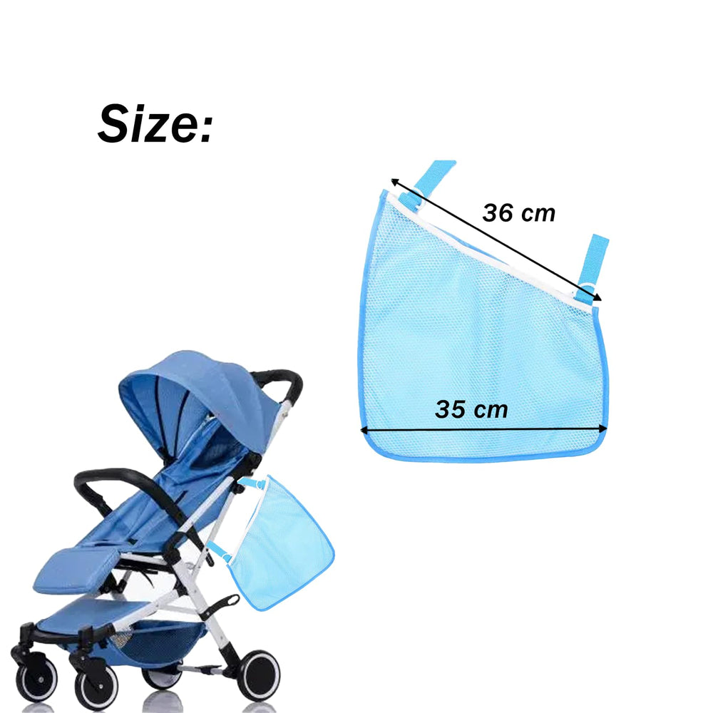 Alovexiong blue stroller organizer net used for toys and wipes