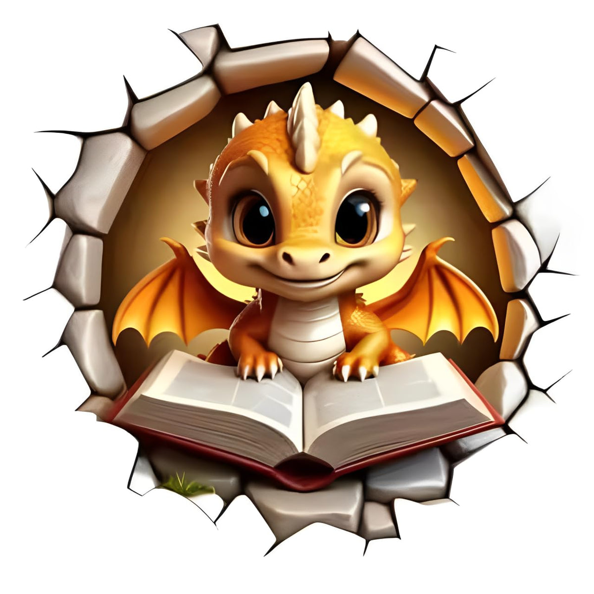 Alpacastore 3D baby dragon reading book wall decal inspires young readers