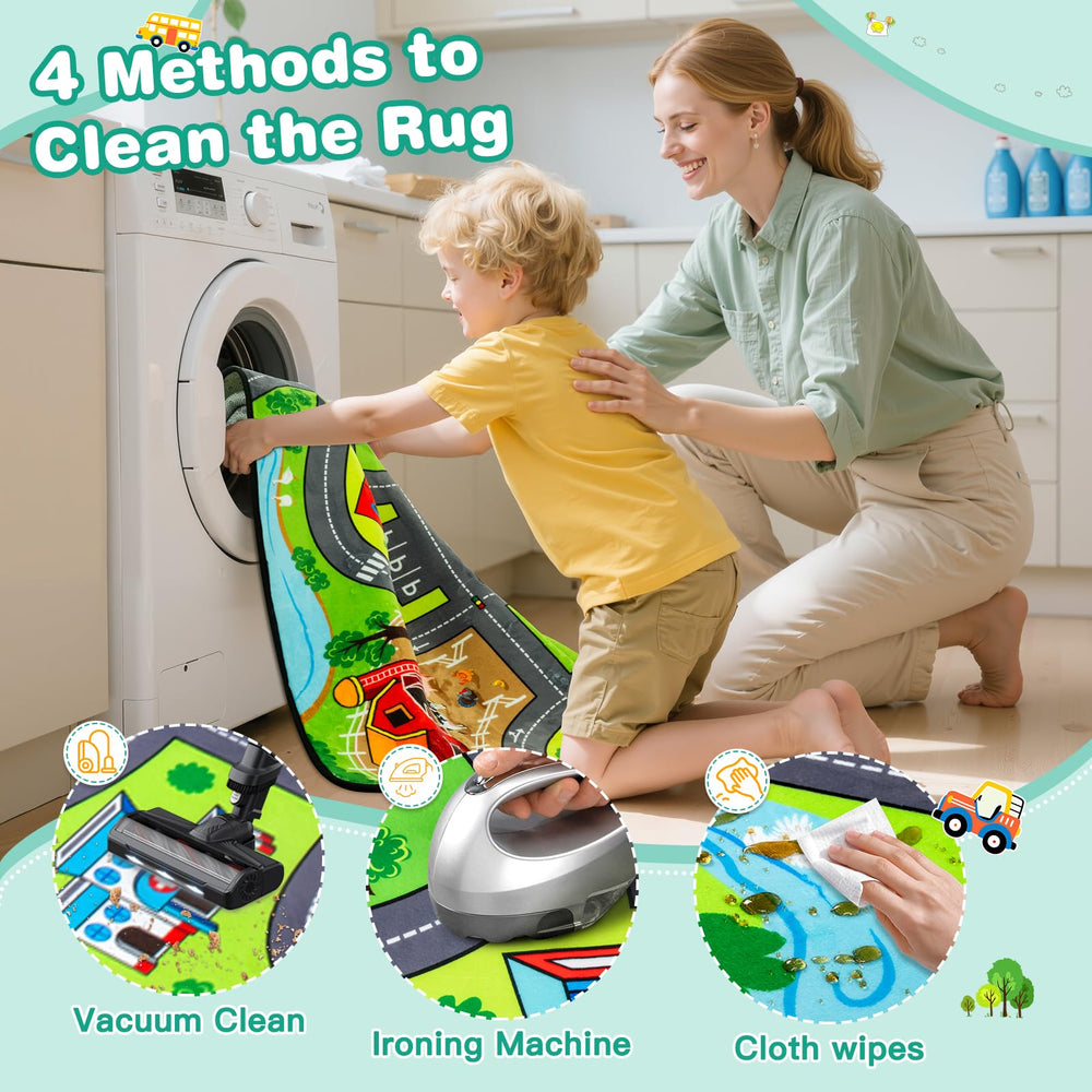 AlphabetAcre car-track rug supports safe crawling and exploration from nap time to pretend journeys.
