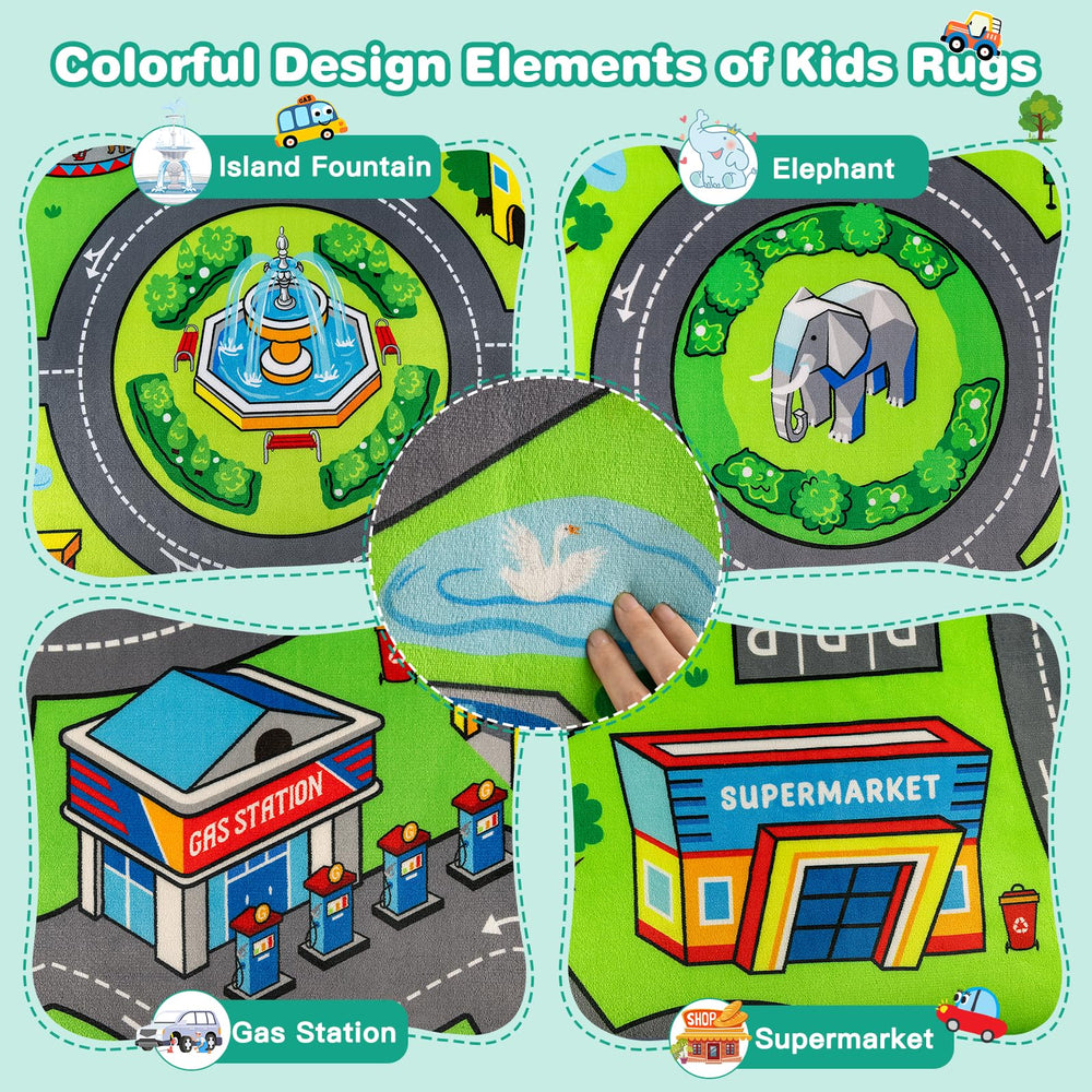 AlphabetAcre colorful city-road design supports creativity while teaching direction through themed play.