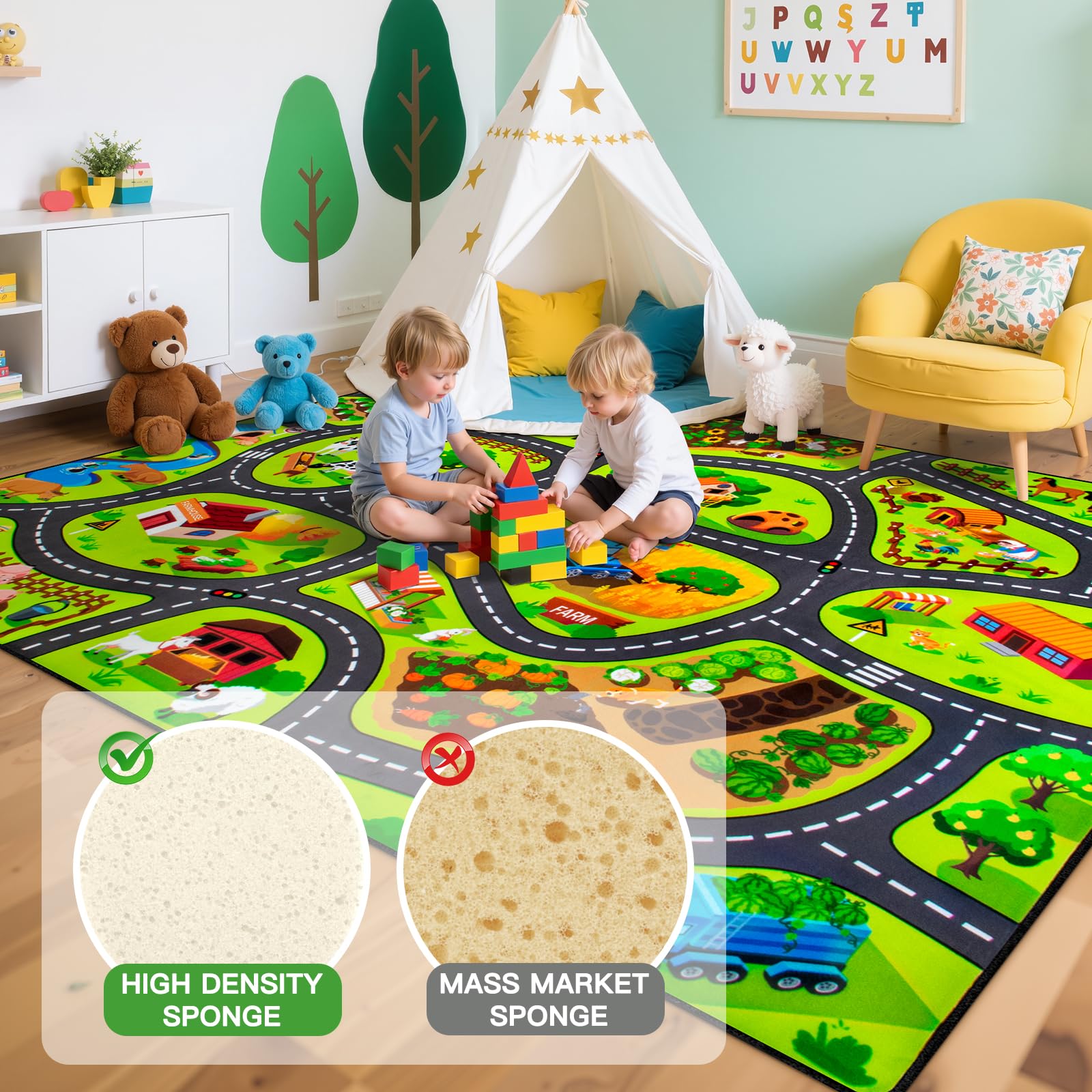 AlphabetAcre Kids Farm Play Rug folded crease; steam gently to restore shape.
