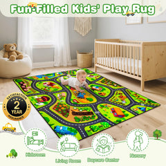 AlphabetAcre Kids Farm Play Rug non-slip back demonstrates safe play during active games.