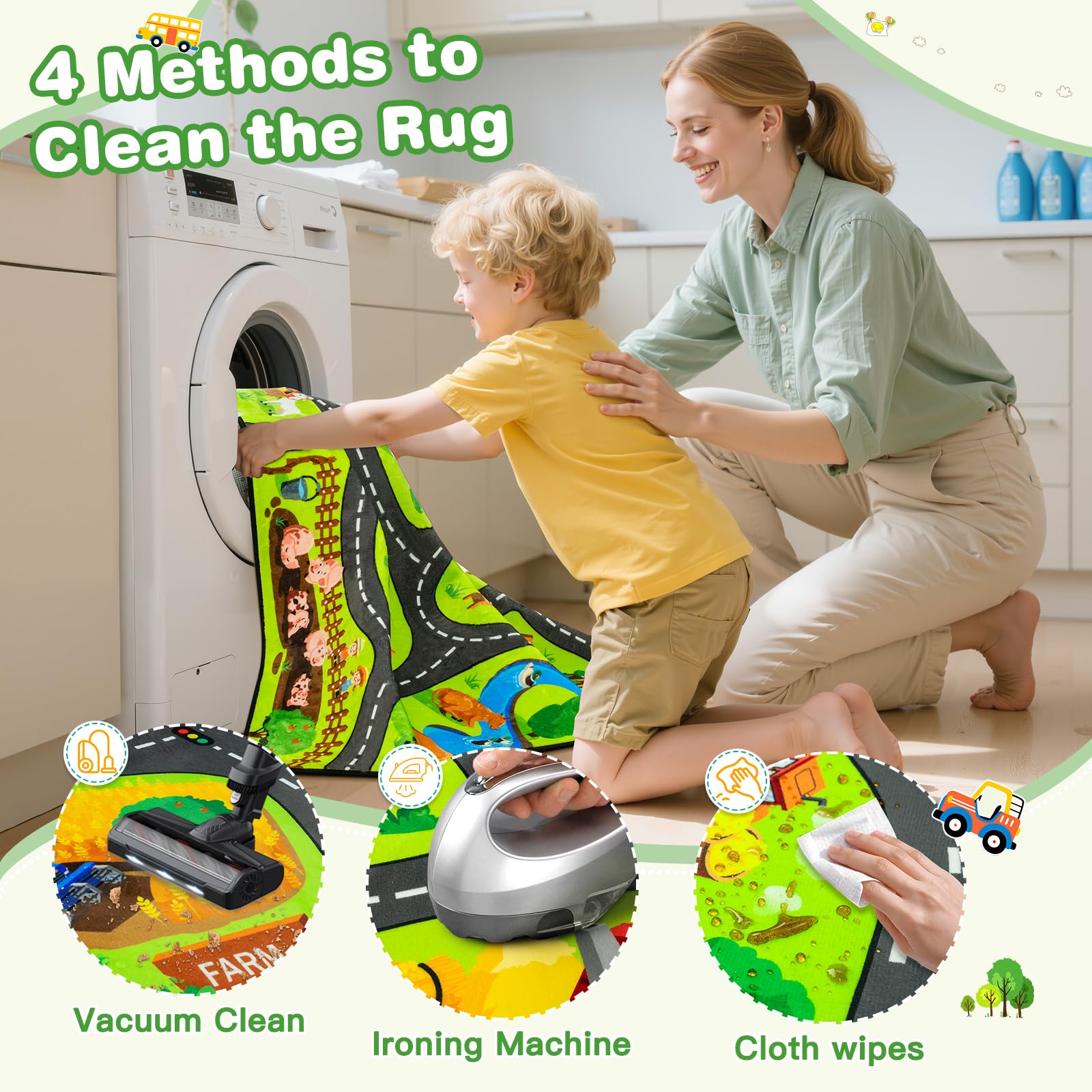 AlphabetAcre Kids Farm Play Rug room setup ideal for a cozy kid's bedroom.