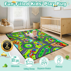 AlphabetAcre road-pattern rug adds vibrant decor and interactive car play in any room.