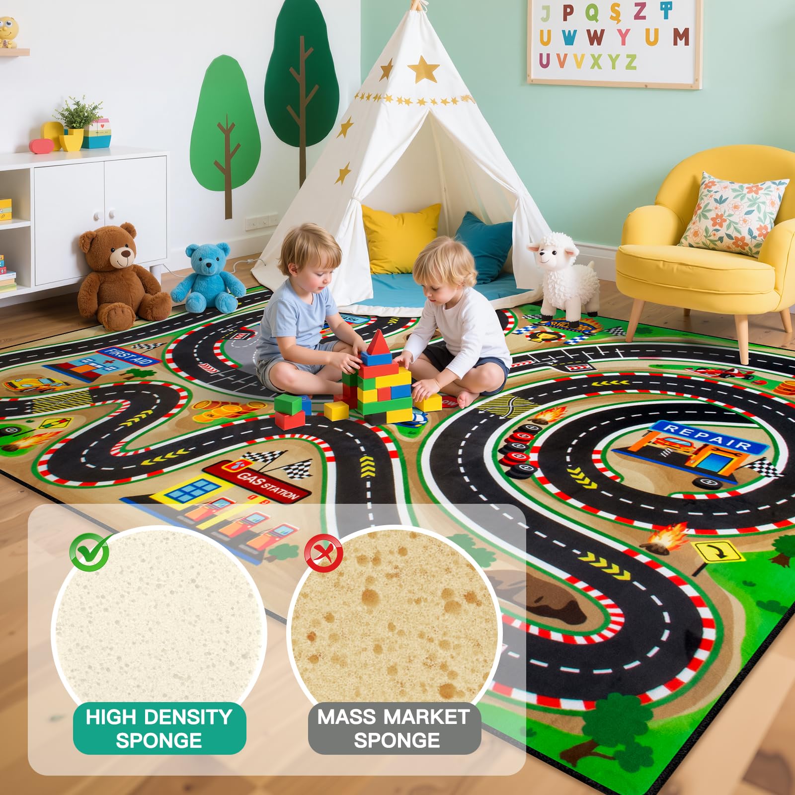 AlphabetAcre non-slip backing helps keep toys and feet in place