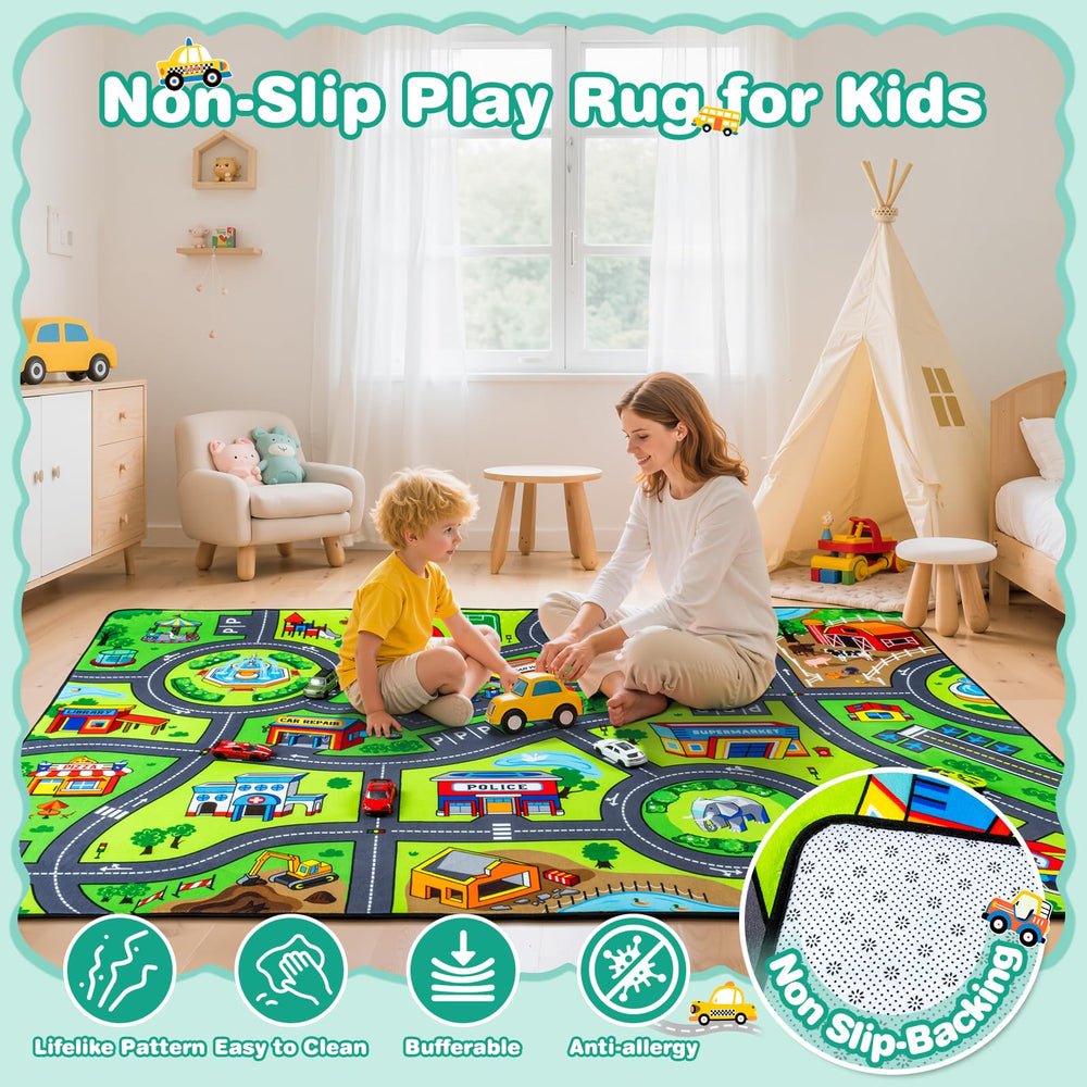 AlphabetAcre soft non-slip backing rug ensures stable play surfaces for toddlers and active kids.