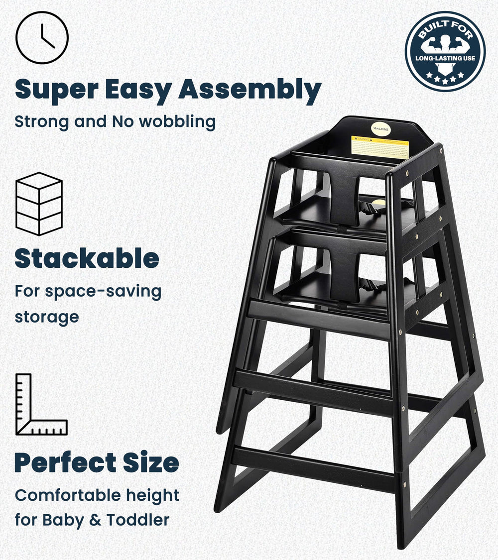 Alpine high chair surface is easy to wipe clean for sanitation.