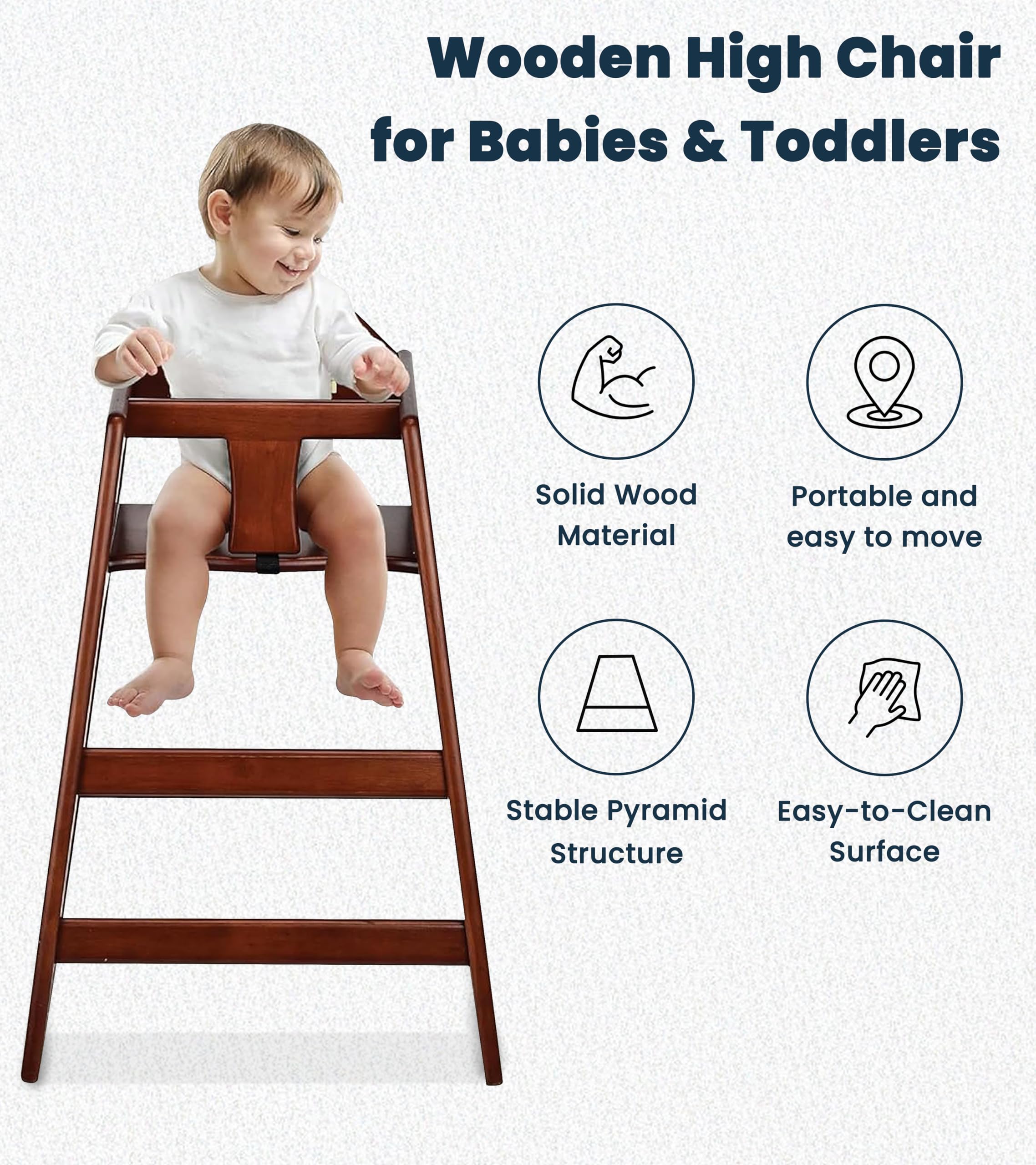 Alpine high chair safety harness demonstrates adjustable protection during meals.