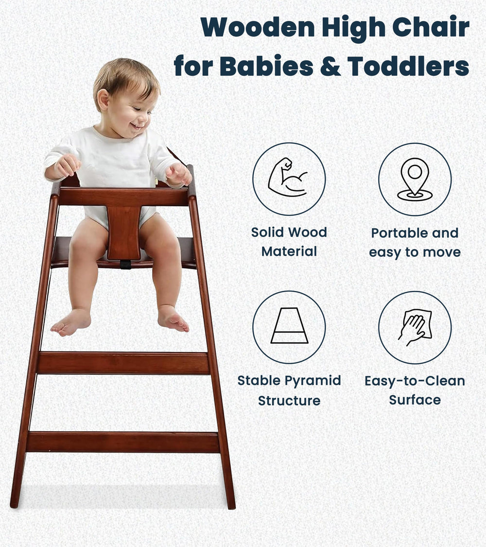 Alpine high chair safety harness demonstrates adjustable protection during meals.