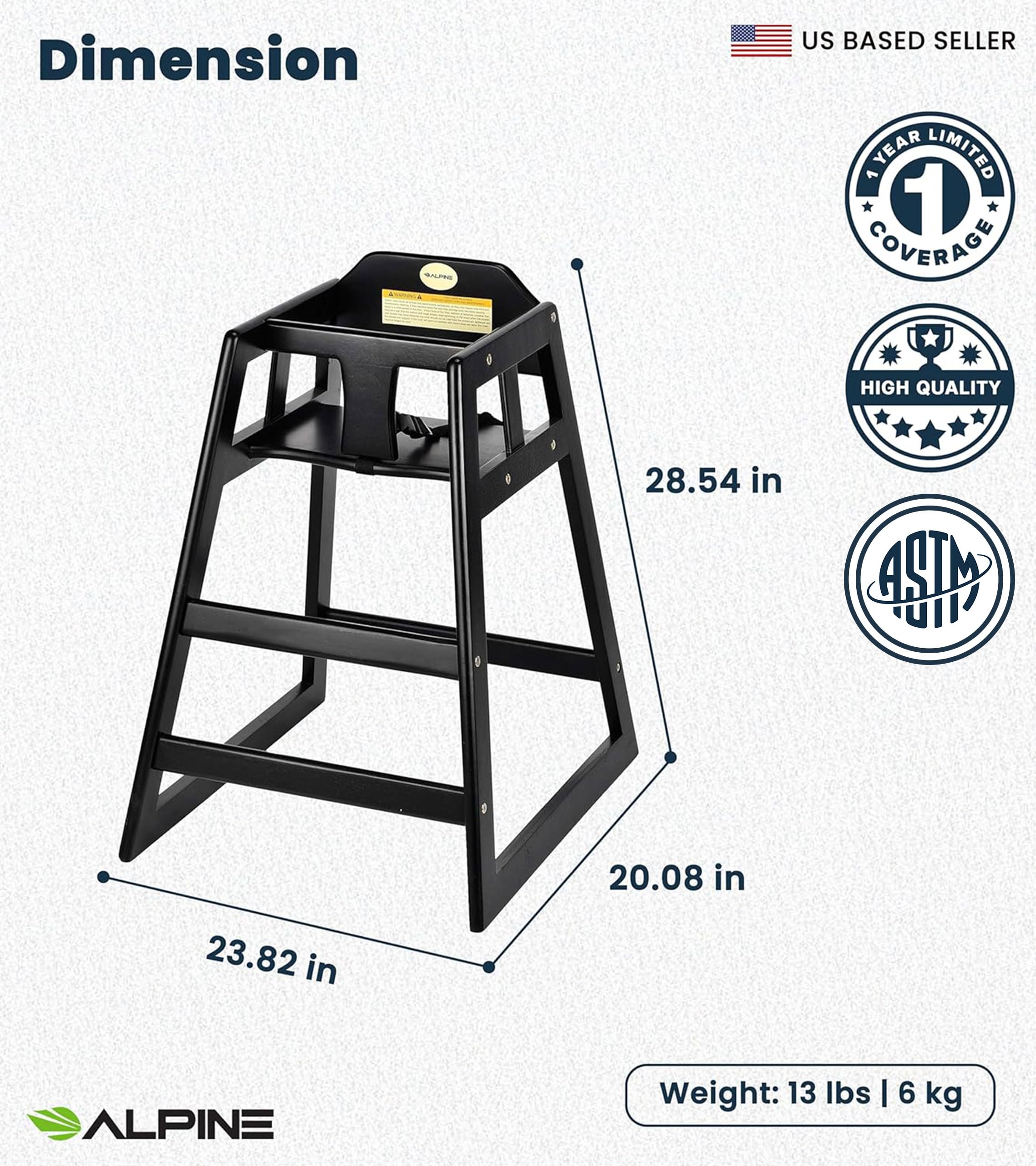 Alpine high chair shown stacked to illustrate space-saving design.