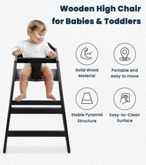 Alpine high chair with wooden pyramid base for added stability.