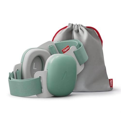 Alpine Muffy Baby Comfort green headband earmuffs protect little ears with 24 dB noise reduction.