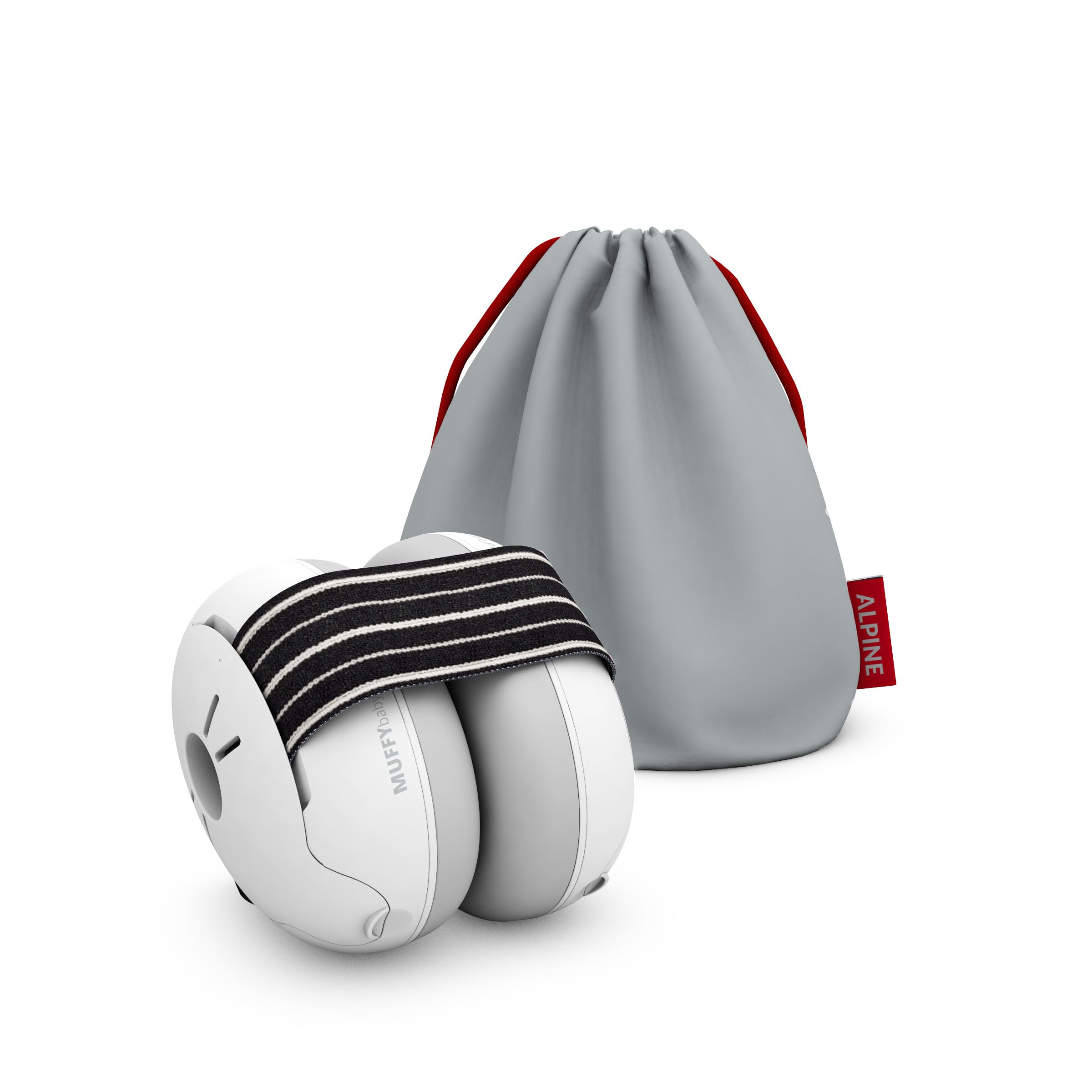 Alpine Muffy Baby ear protection headband close-up showing gentle fit and noise shielding.