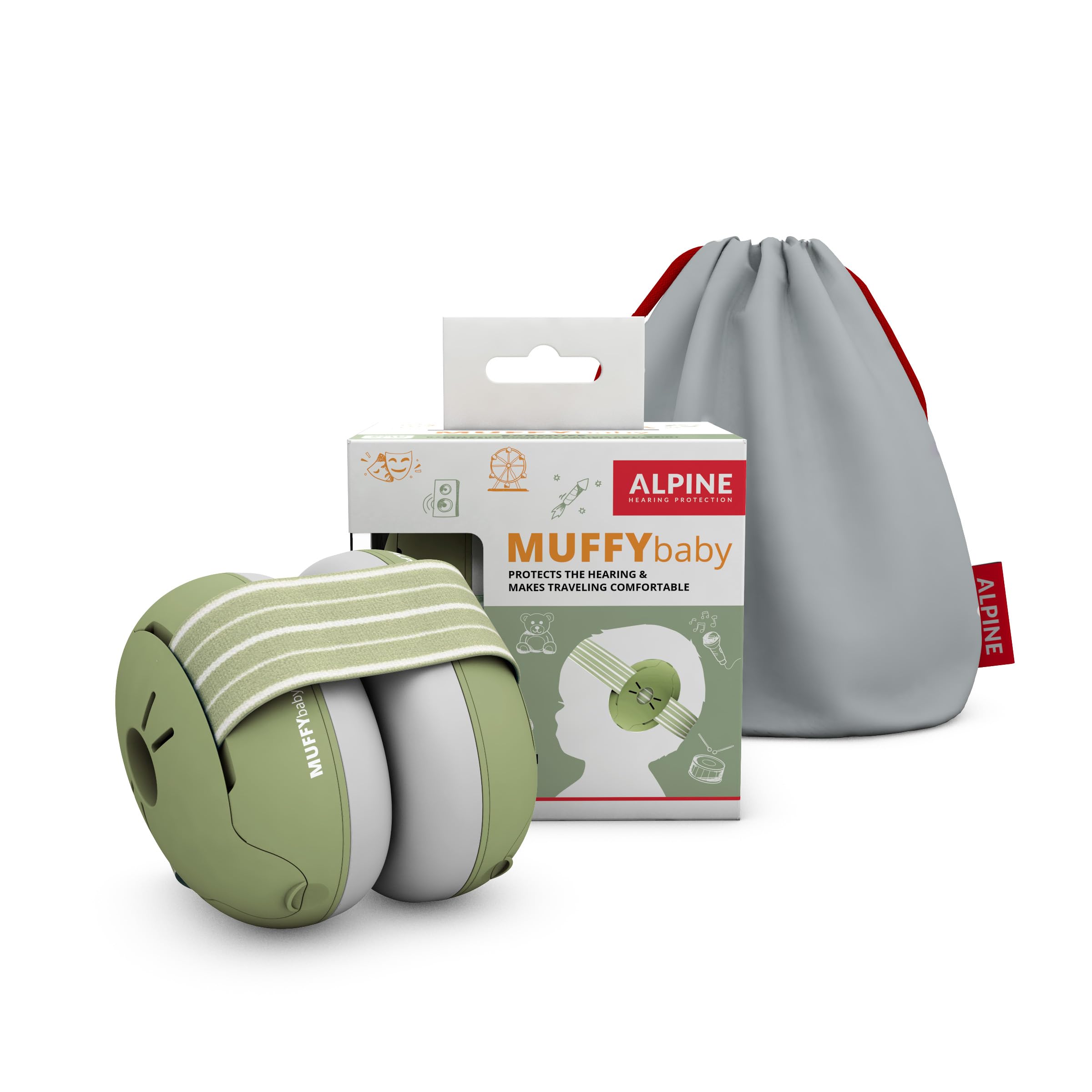 Alpine Muffy Baby soft headband for gentle, pressure-free fit on tiny heads.