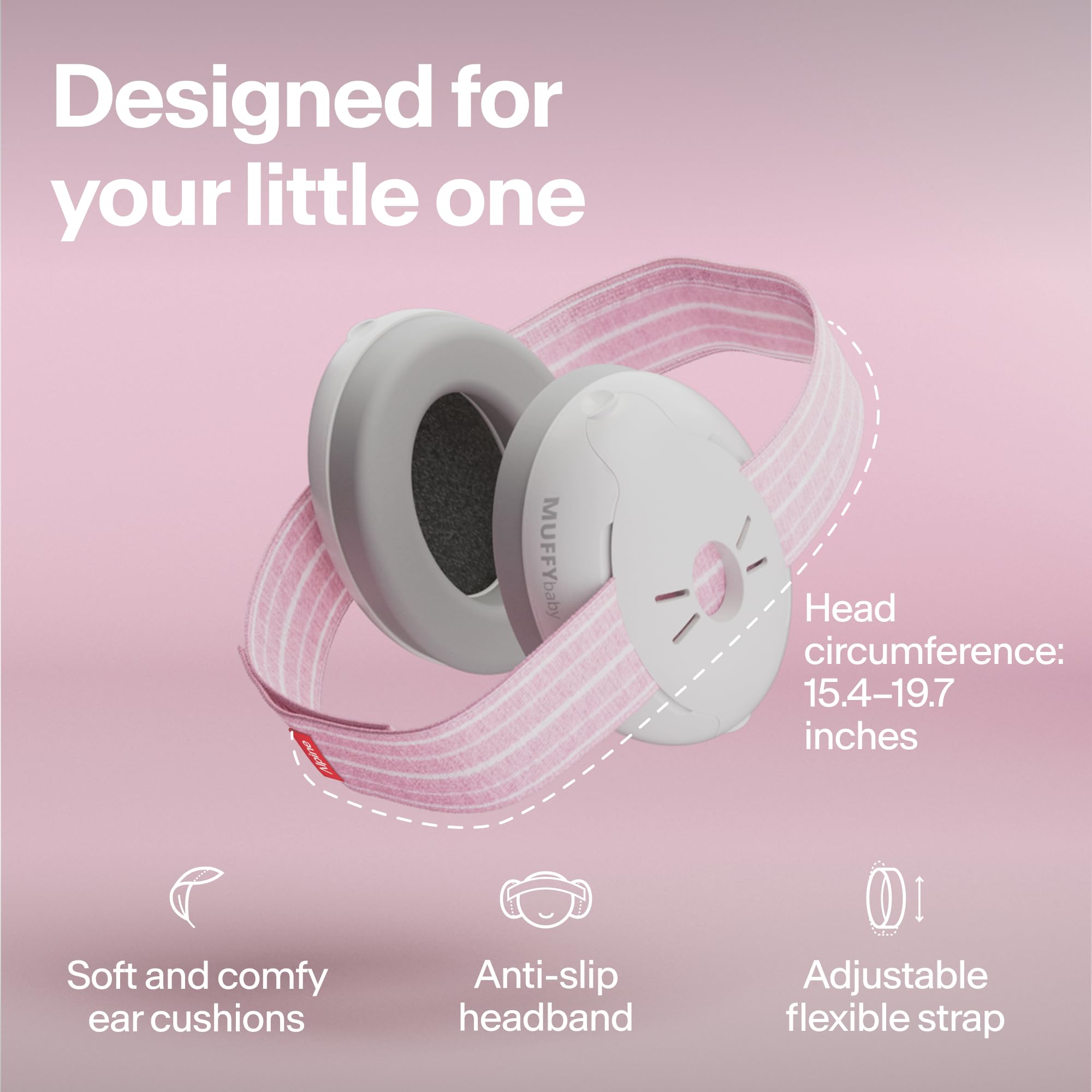 Noise-reducing earcaps with foam provide secure, comfortable protection for babies.