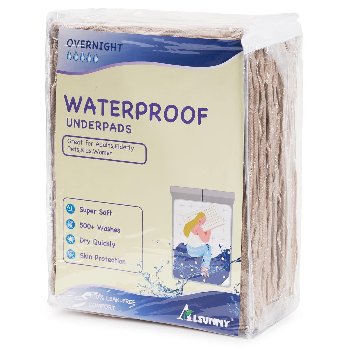 Alsunny hospital pee pad 18x24 pack front protects bedding for family use.