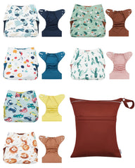 ALVA 6-piece cloth diaper covers set with adjustable sizing for a snug fit.