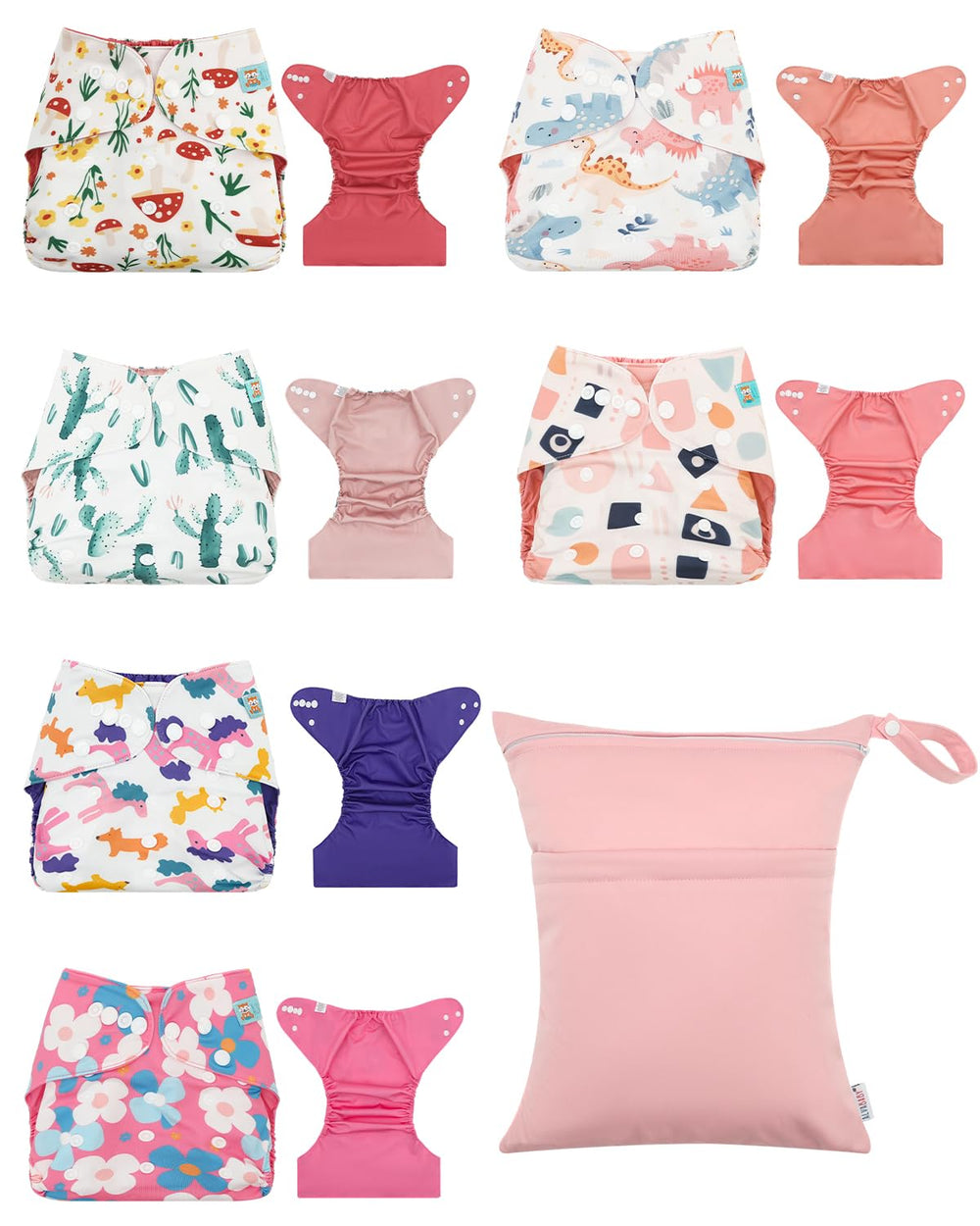 ALVA diaper covers laid flat showing adjustable snaps for a secure, flexible fit.