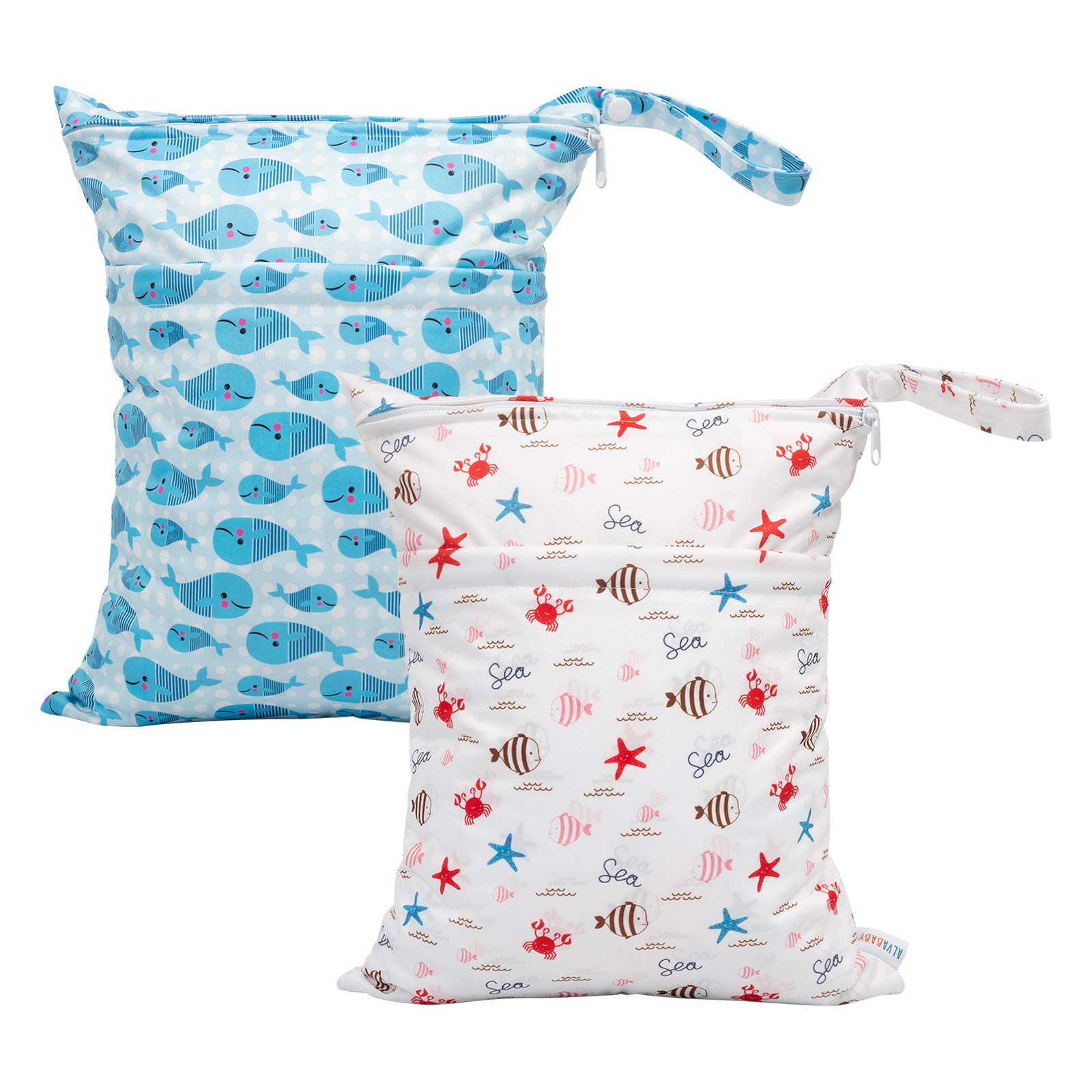 ALVA ALVABABY wet-dry bag front view showing waterproof fabric for diaper storage